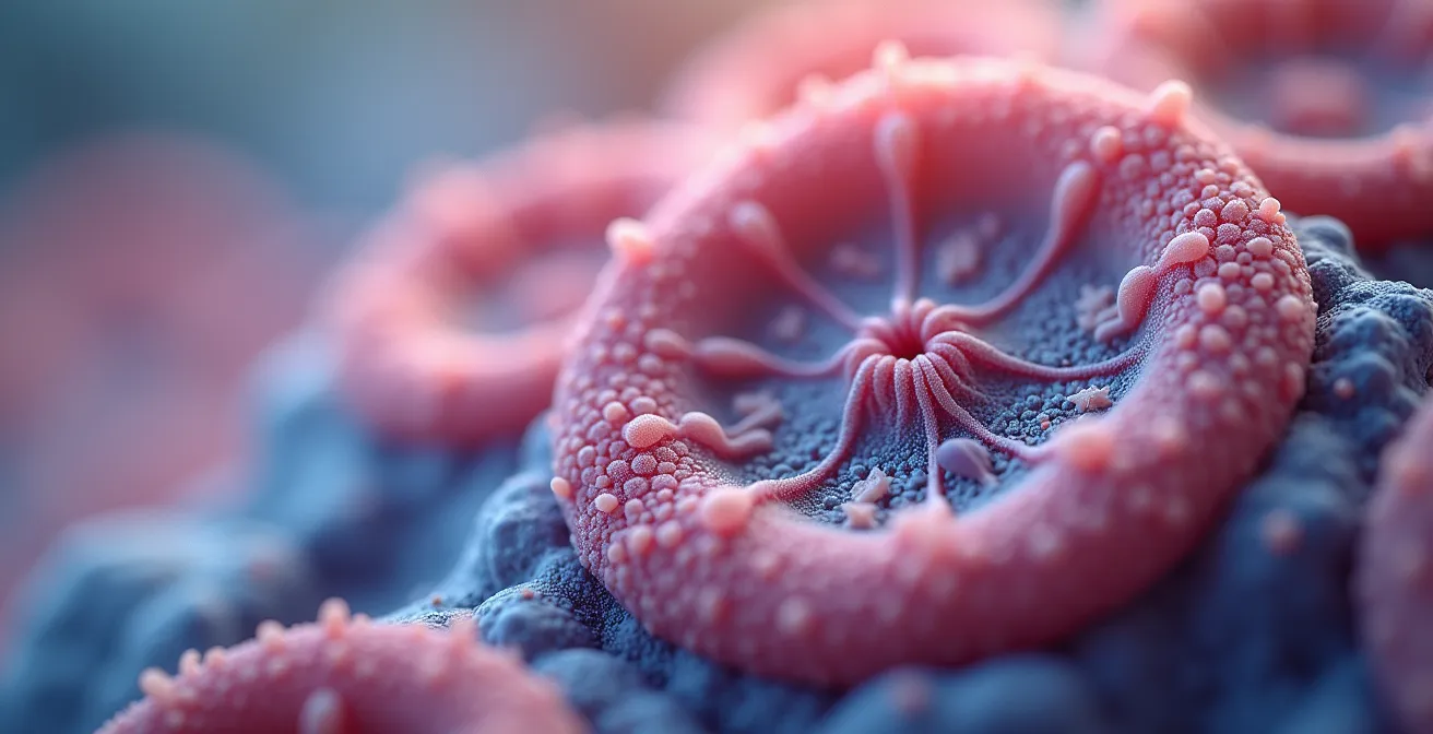 Close-up macro shot of layered biological textures representing hormonal complexity
