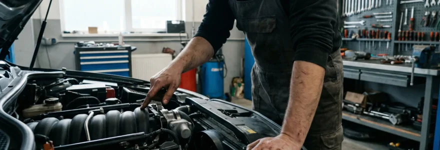 Mécanicien inspectant un moteur modifié avec équipements aftermarket